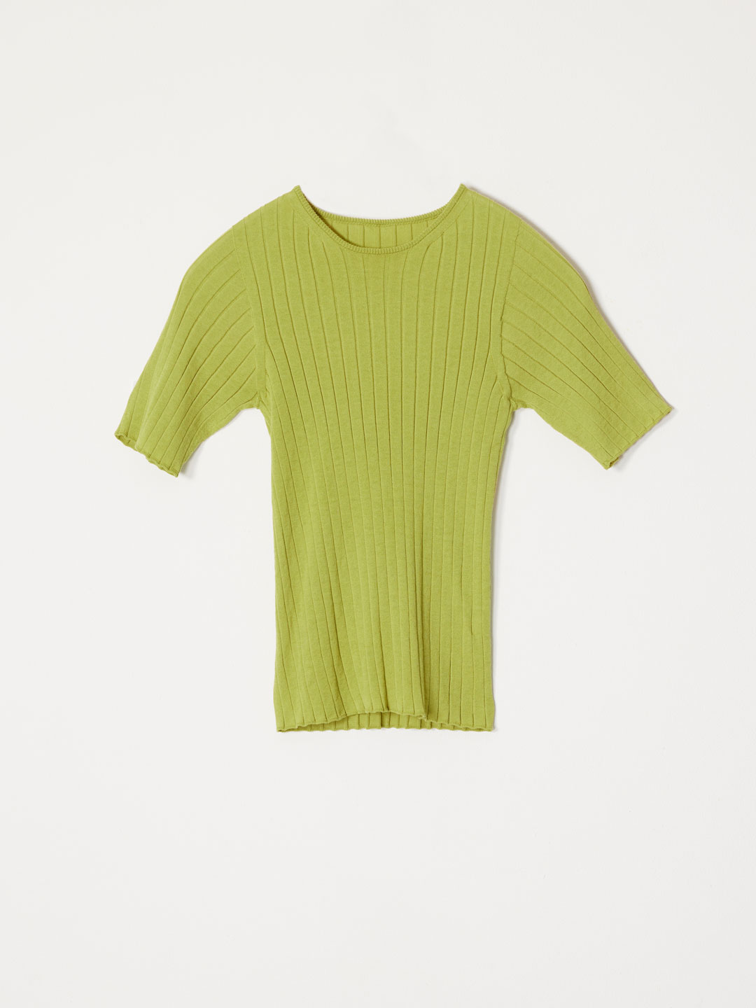 Cotton Wide Rib Knit Tee - Light Green/Lime