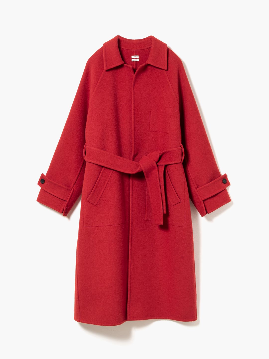 Wool Rever Raglan Coat - Red