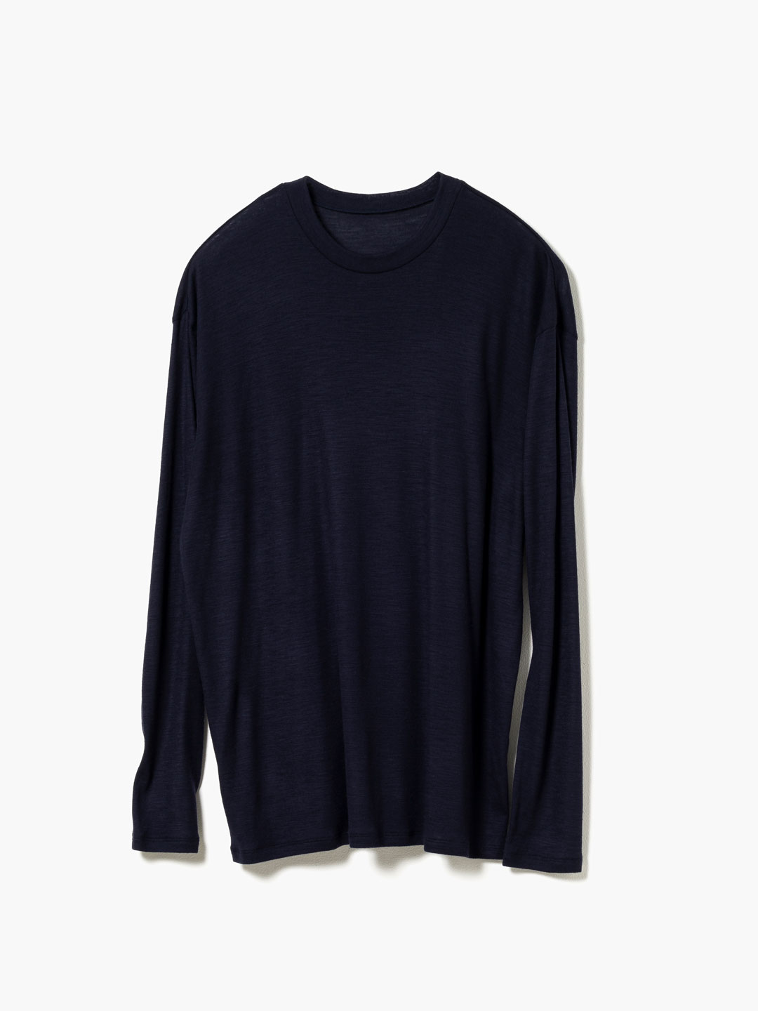 Fine Wool Circular Rib Crew Neck - Navy