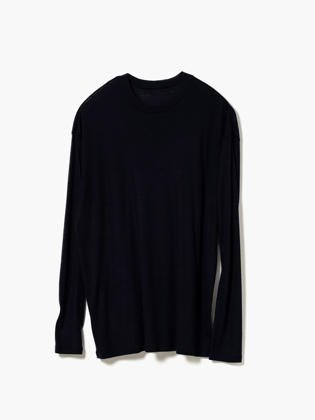 Fine Wool Circular Rib Crew Neck - Black