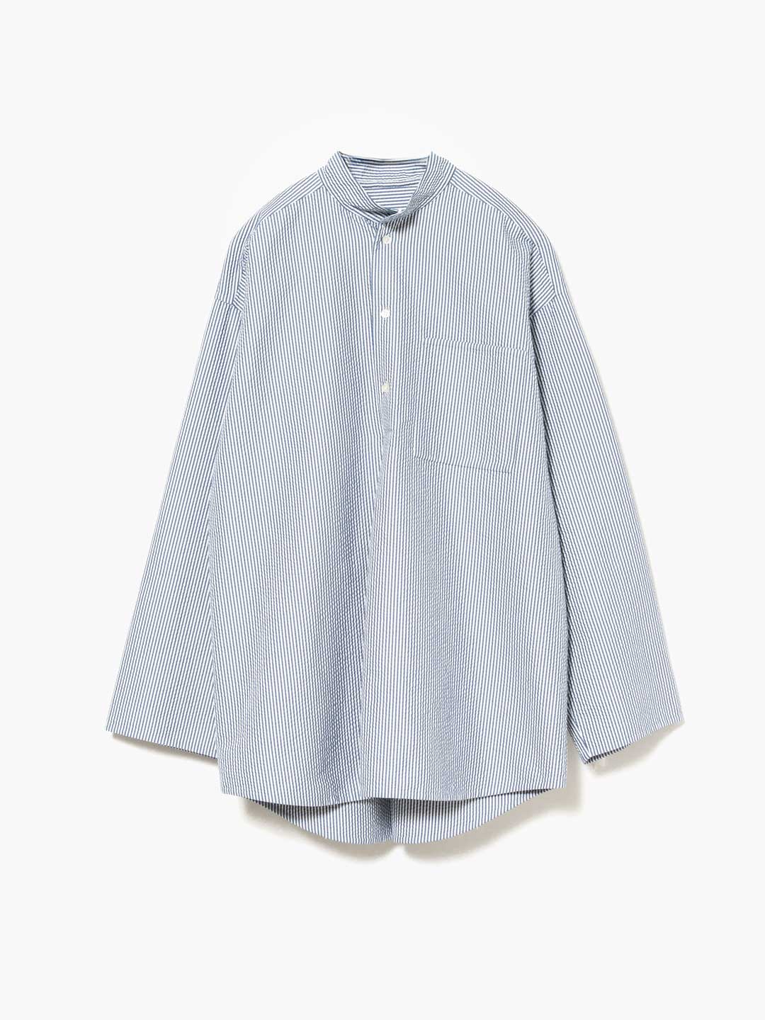 Cotton Silk Sucker Rever Pull-Over Top - Blue