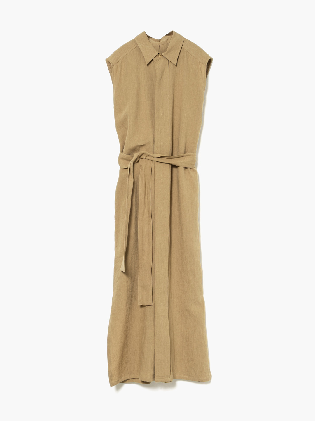 Linen Washi Paper No-Sleeve Dress - Beige