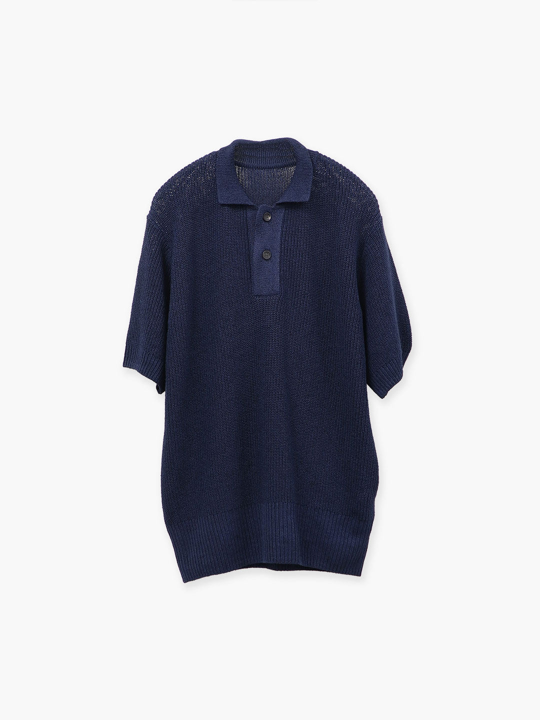 Washi Paper Wool Knit Polo - Navy