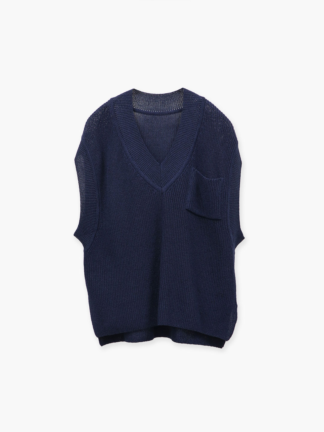 Washi Paper Wool Knit Vest - Navy