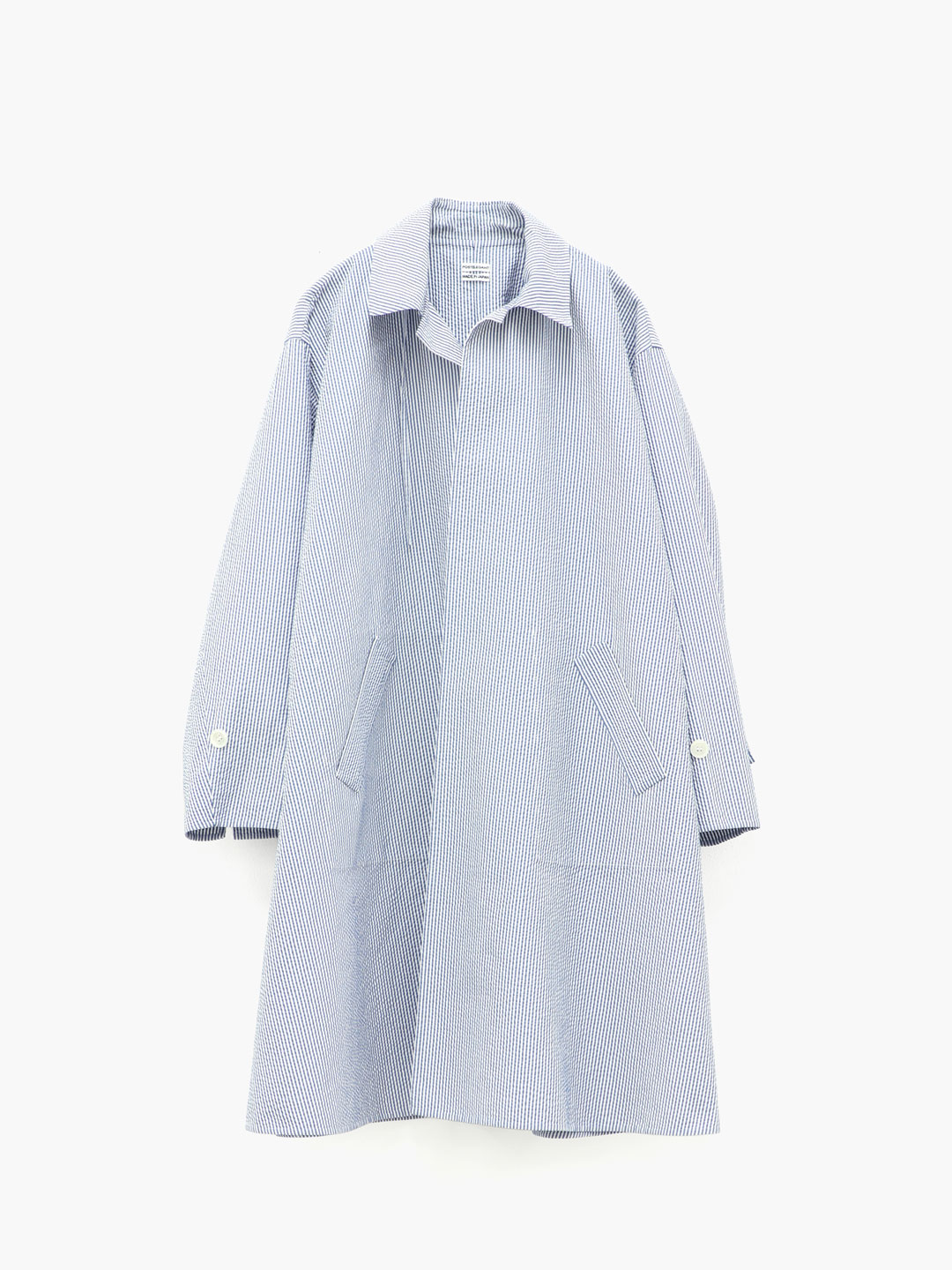 Cotton Silk Sucker Rever Bal Collar Coat - Blue