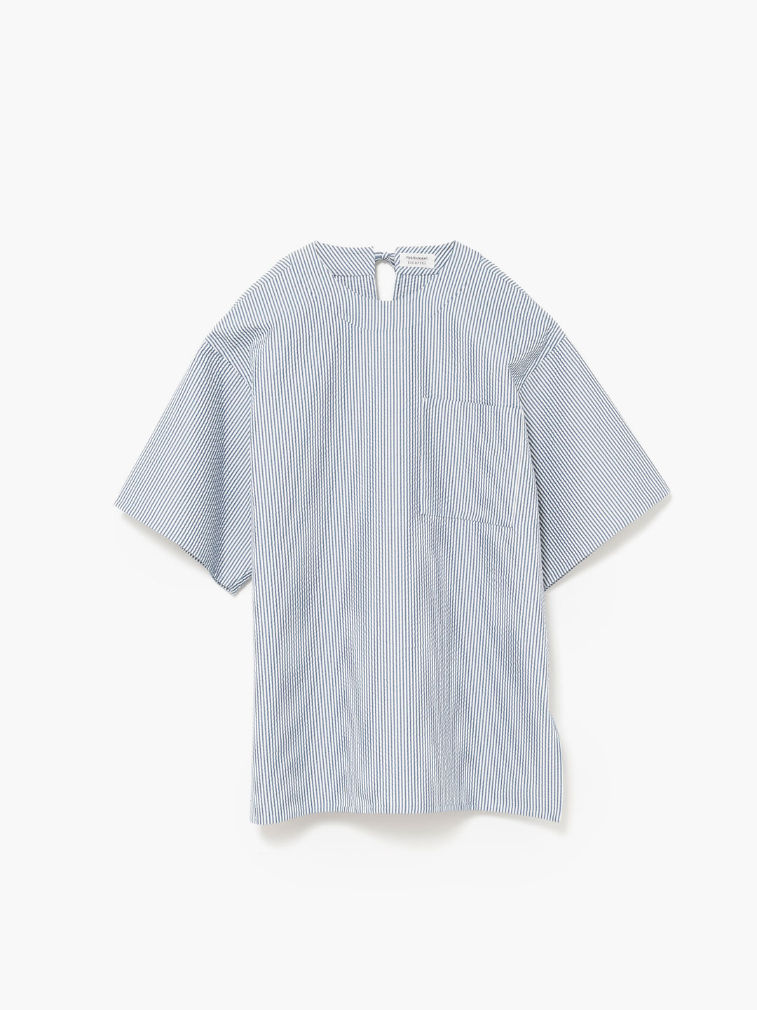Cotton Silk Sucker Rever Short Sleeve Top - Blue