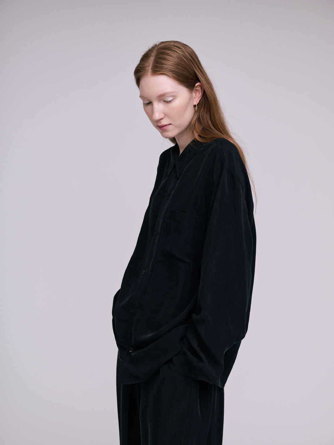 Cupro Pajama Shirt-Black