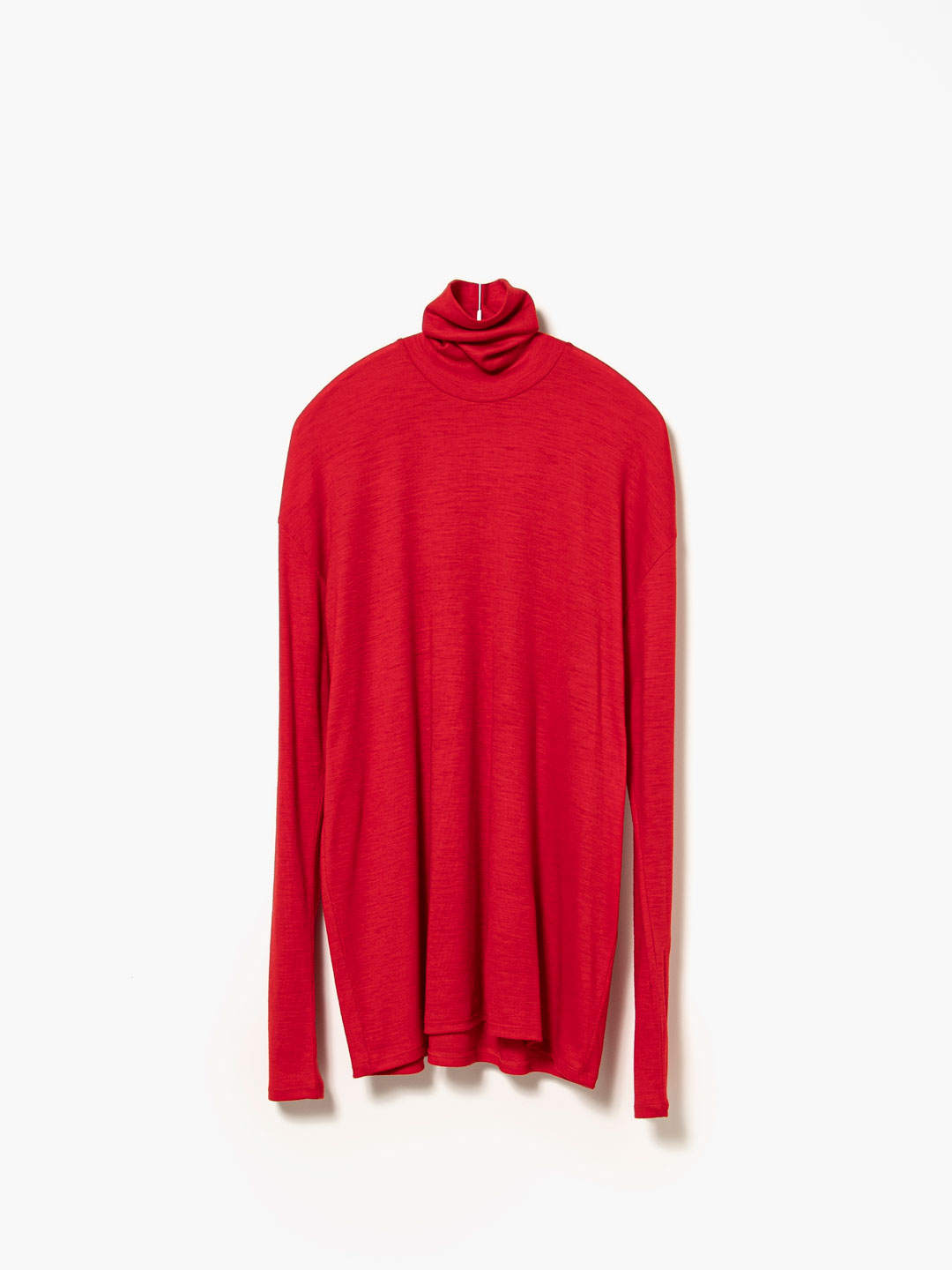 Fine Wool Circular Rib High Neck-Red