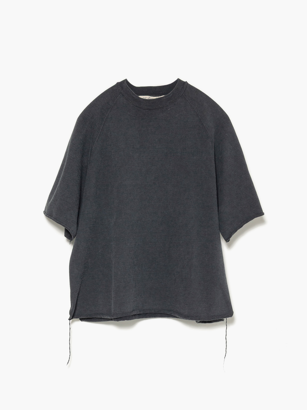 SP加工スーピマ裏毛ラグラン半袖クルーネックトップ - Black