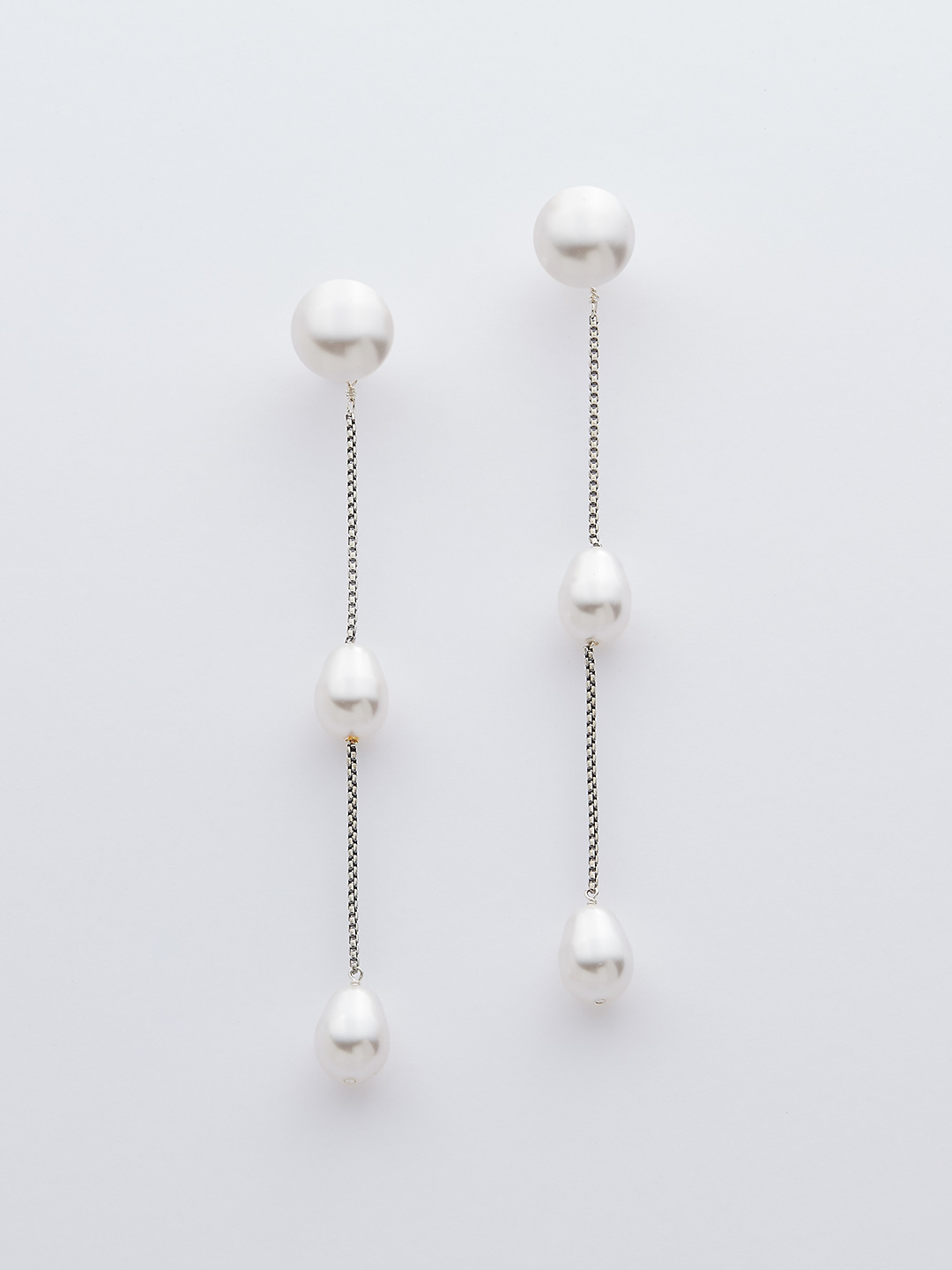 Pearl Drop Pierced Earring / S - Silver