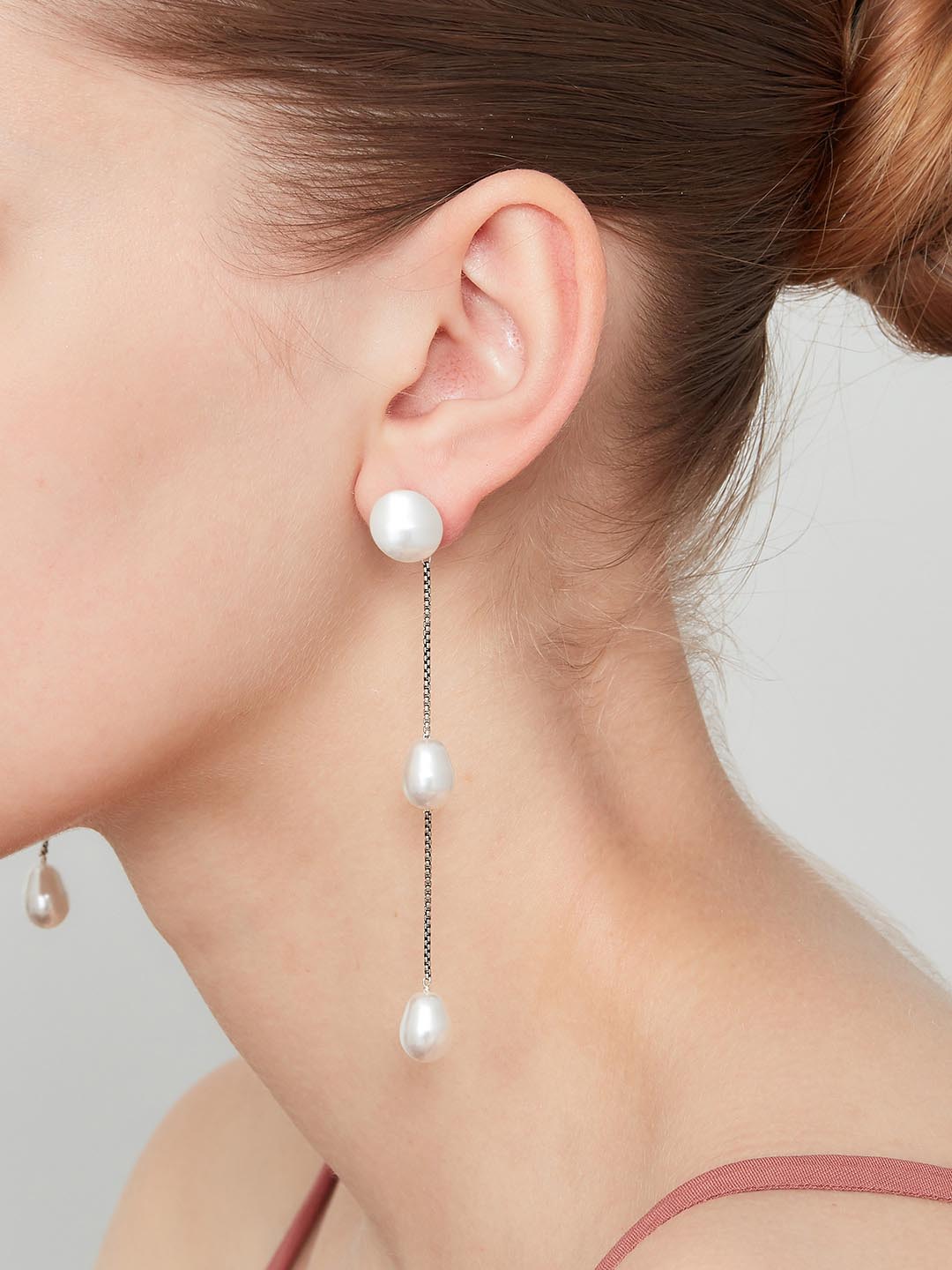 Pearl Drop Pierced Earring / S - Silver