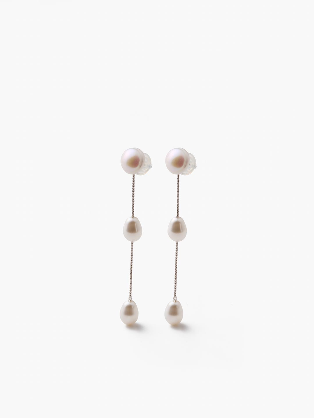 Pearl Drop Pierced Earring / S - Silver