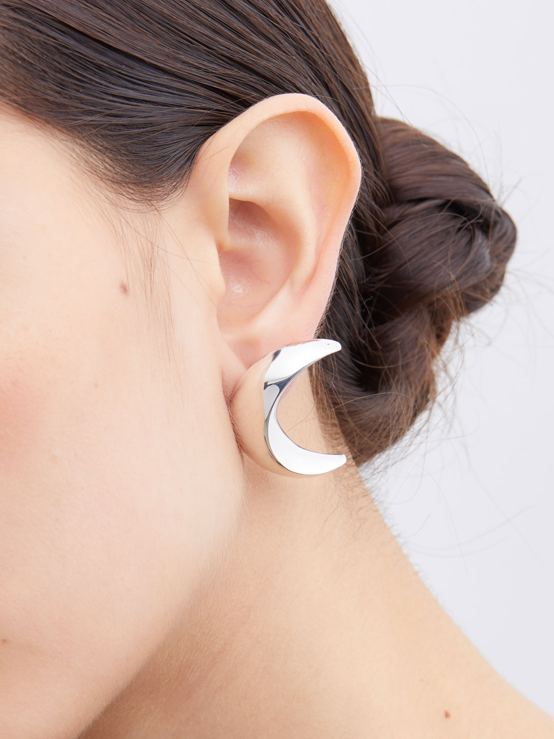 Moon Pierced Earrings - Silver
