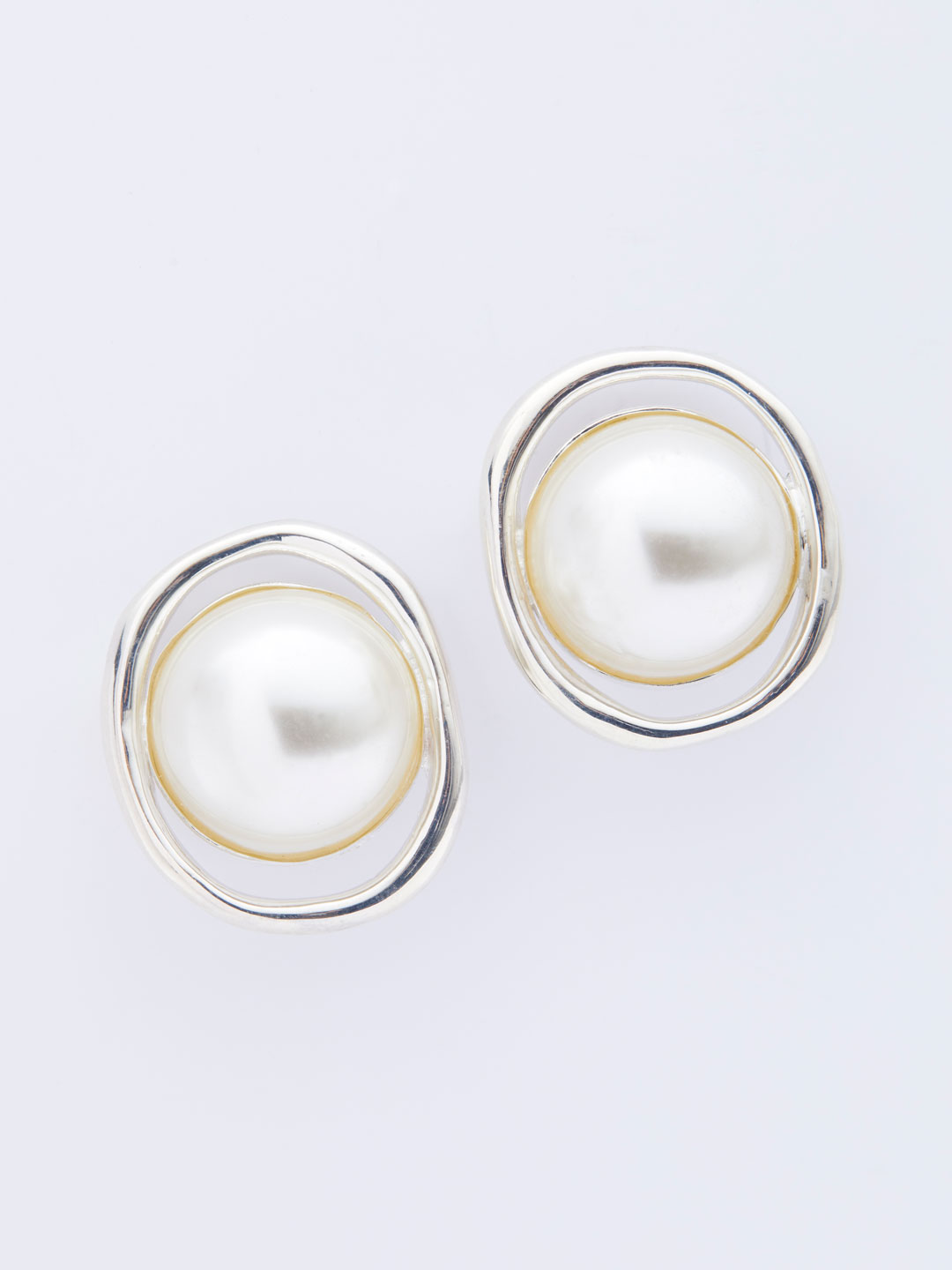 Pearl Orb Pierced Earrings - Silver