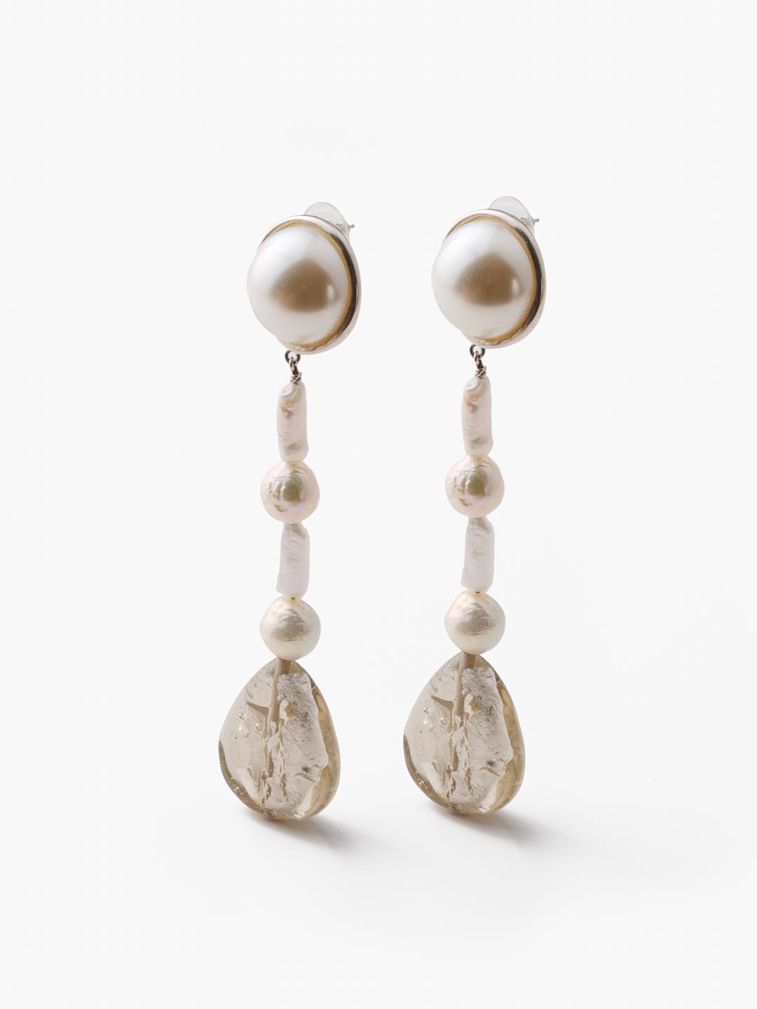 Assemblage Pearl Drop Pierced Earrings Short  - Silver