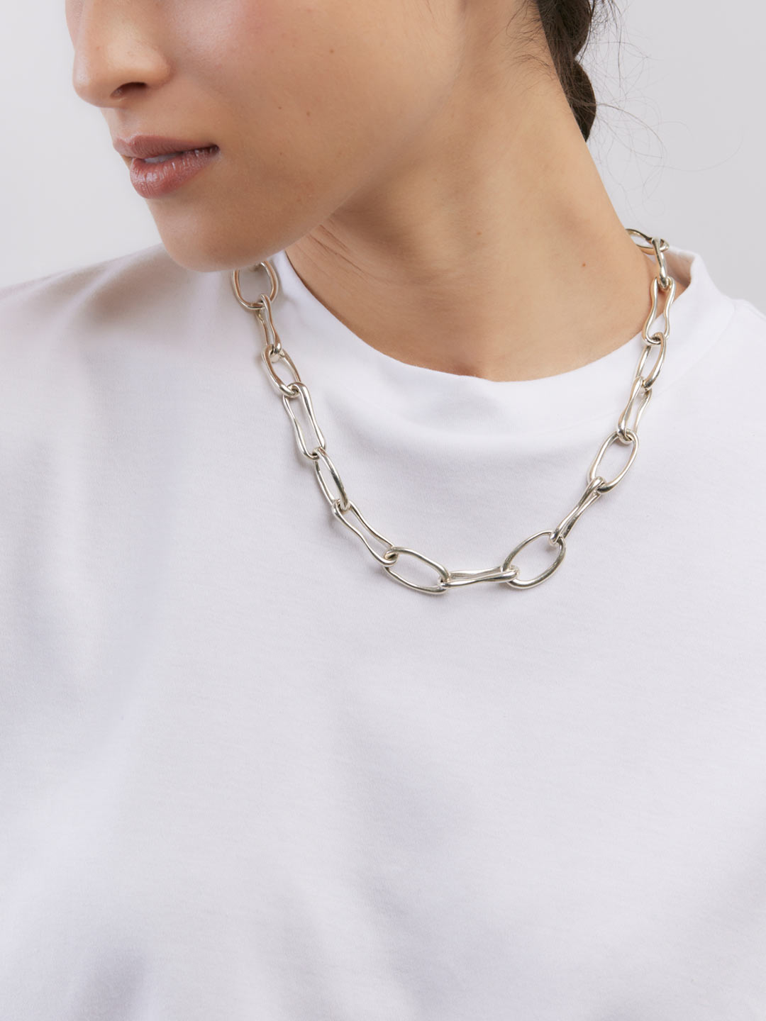 Long Roman Chain Necklace - Silver