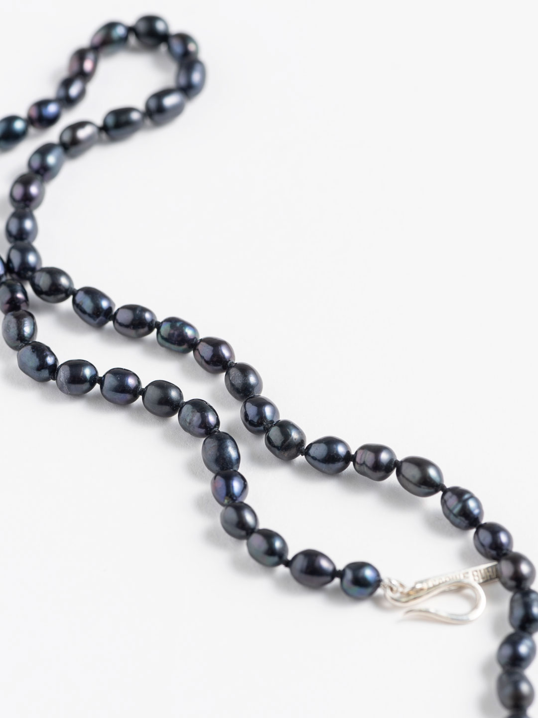 Tiny Black Pearl Collar Necklace - Silver