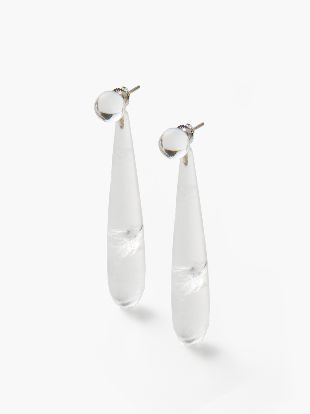 Quartz Large Angelika Piereced Earrings - Silver