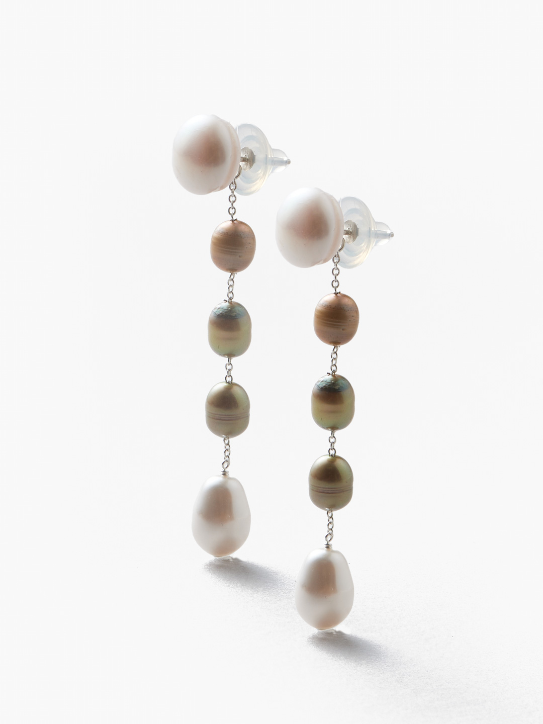 Green Small Passante Pierced Earring - Silver