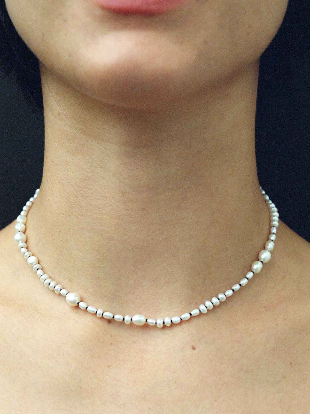 White Pearl Mermaid Necklace 38cm - Silver