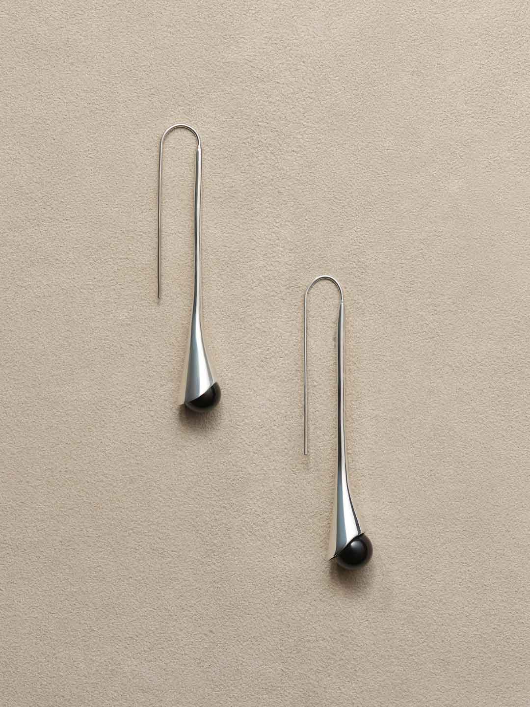 Vienna Pierced Earrings, Onyx - Silver