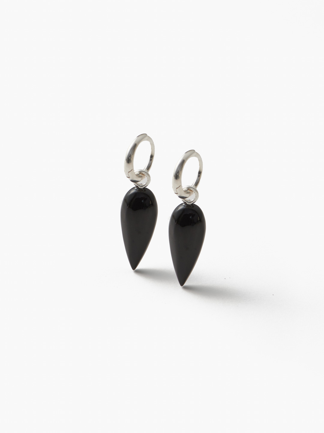 Tiny Spear Hoops Pierced Earrings, Onyx - Silver