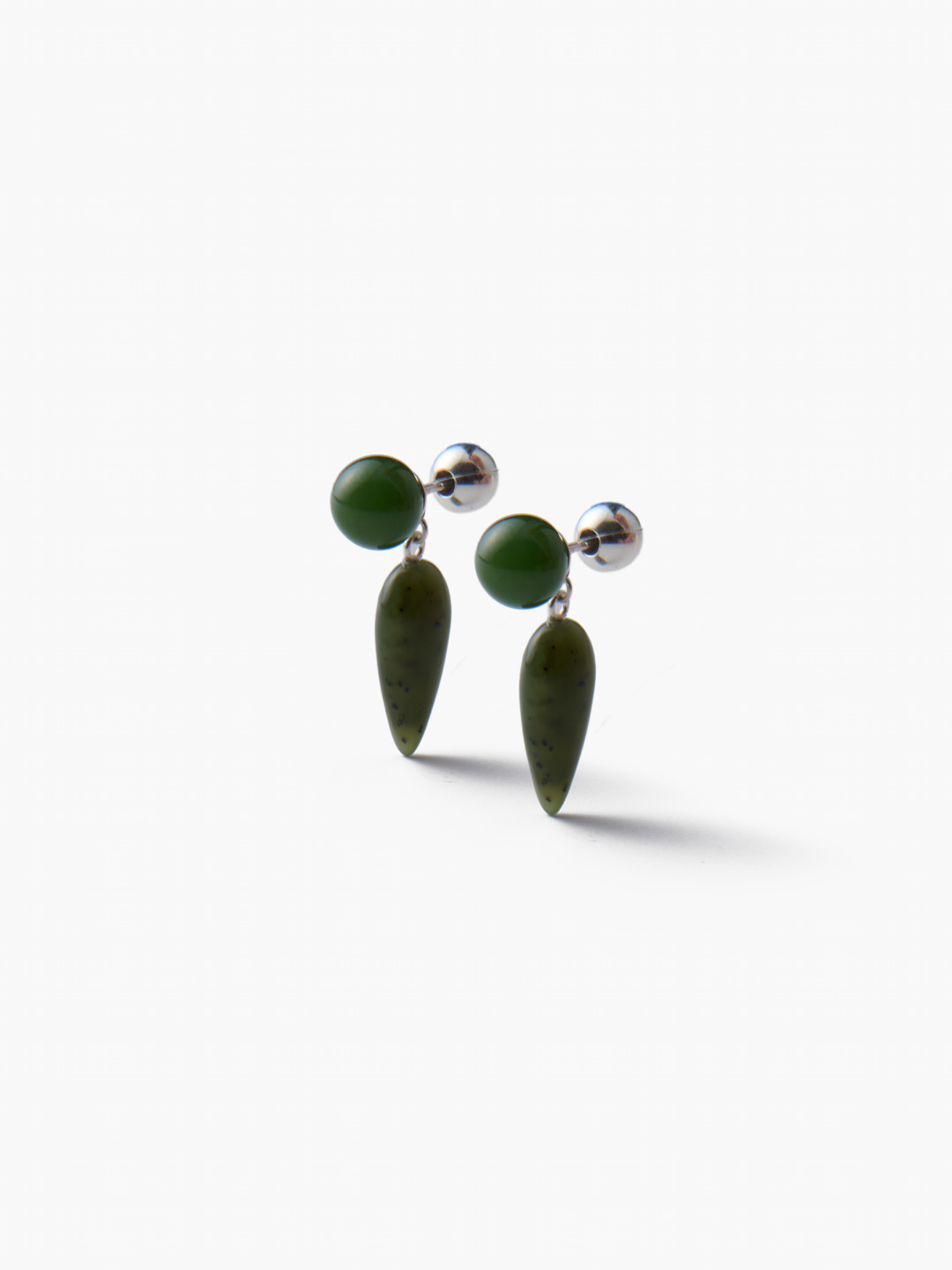 Tiny Phoenician Earrings, Jade - Silver