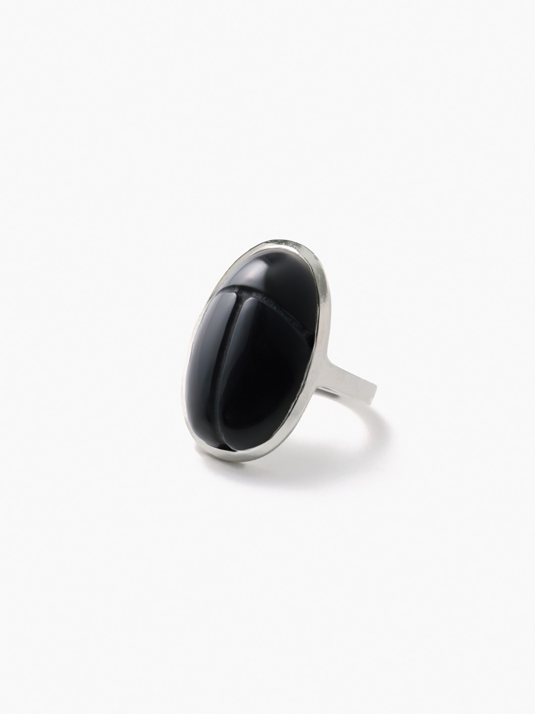 Scarab Ring Onyx - Silver