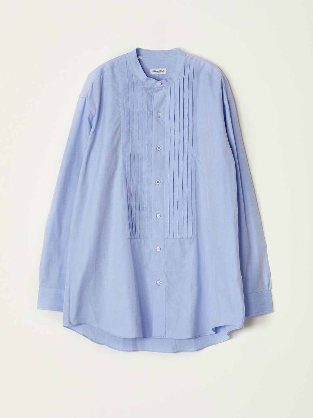 Smocking Band Collar Shirt - Light Blue