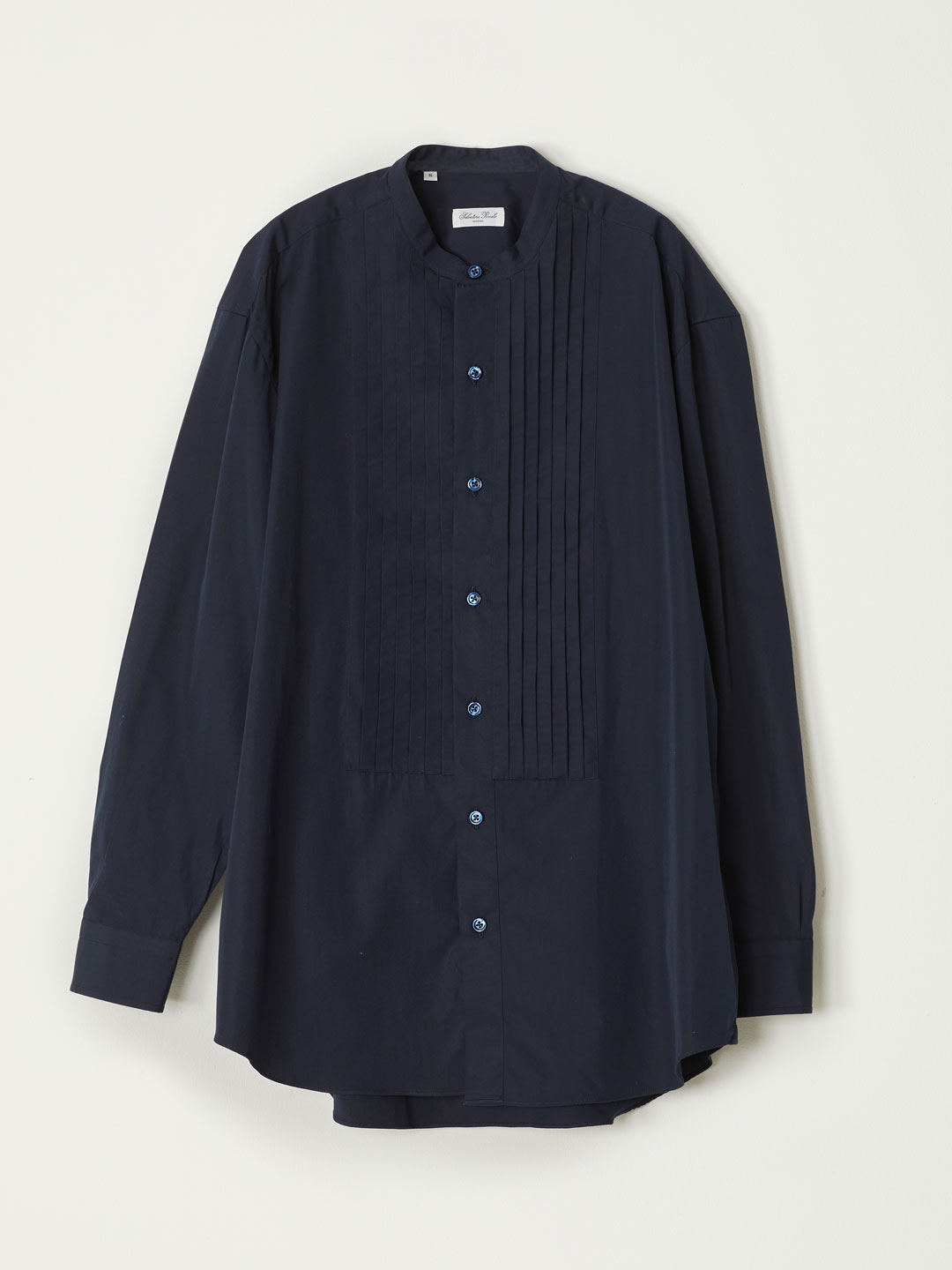 Smocking Band Collar Shirt - Navy