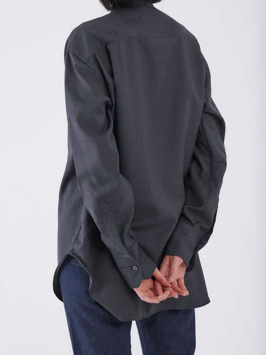 Smocking Band Collar Wool Shirt - Dark Gray