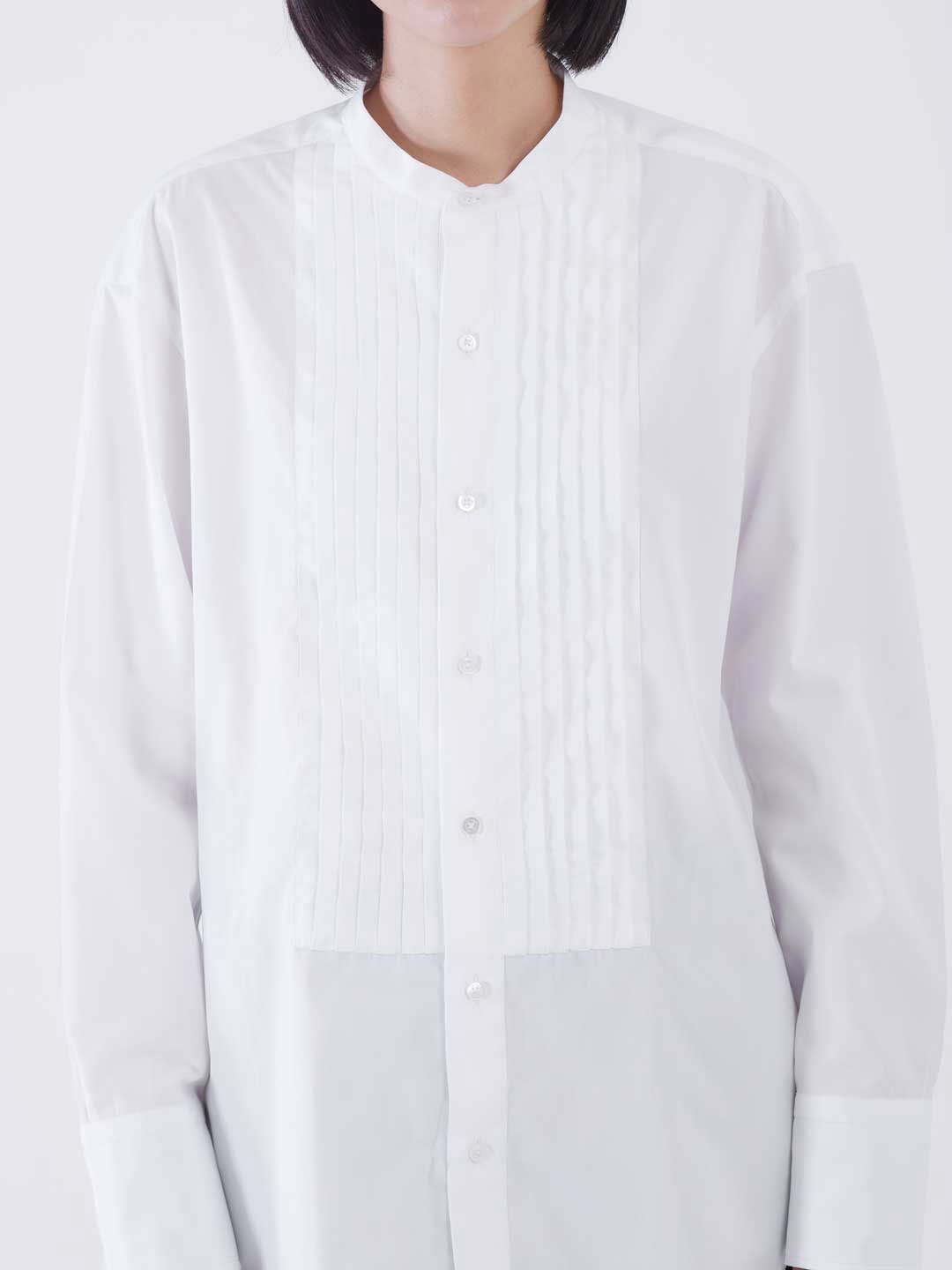 Smocking Band Collar Shirt - White