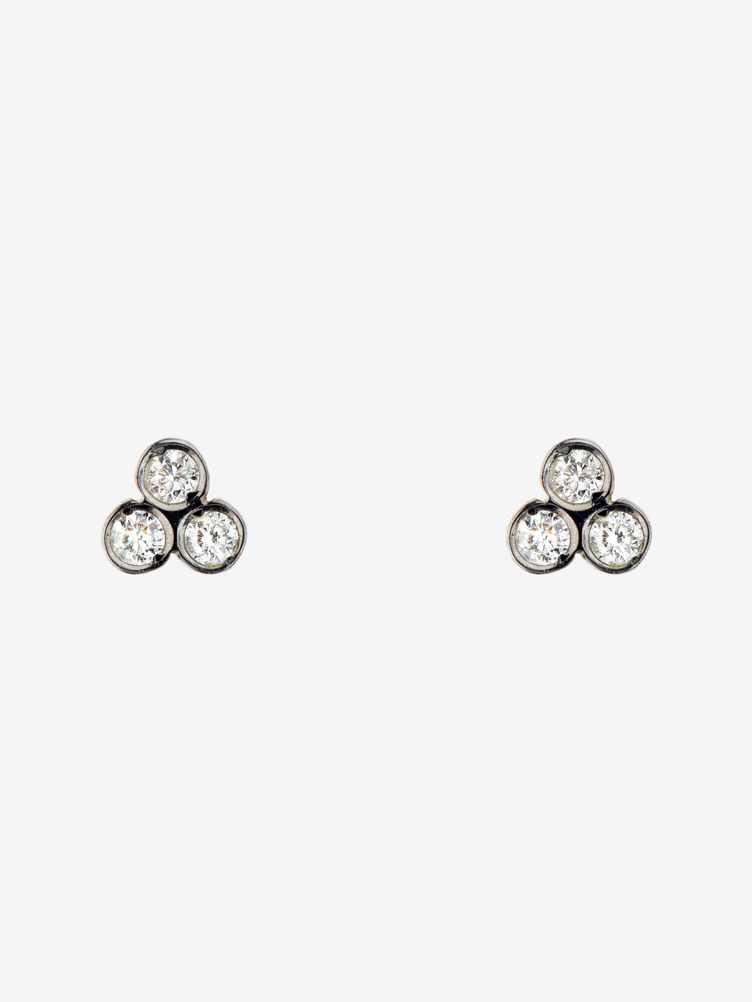 Three Diamond Stud Pierced Earring  - Yellow Gold